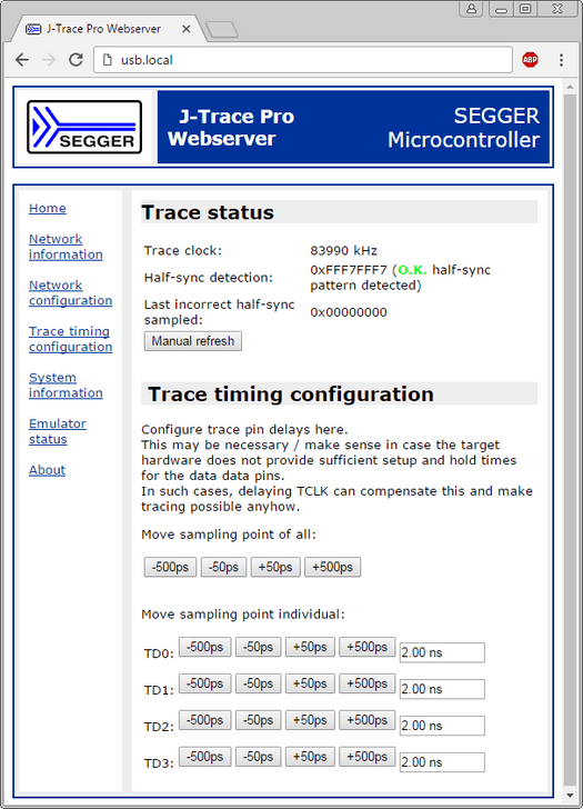 Screenshot of an application sample: SEGGER J-Trace PRO using IP over USB Screenshot of an application sample: SEGGER J-Trace PRO using IP over USB