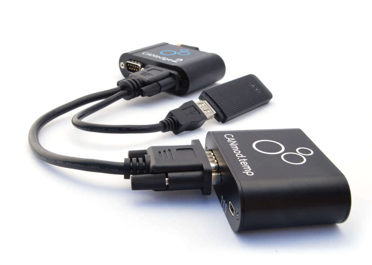 The CANmod.temp module can e.g. be used as a plug & play add-on for the CANedge (powered via 2nd port) - letting you combine CAN/LIN data with timesynced temperature data